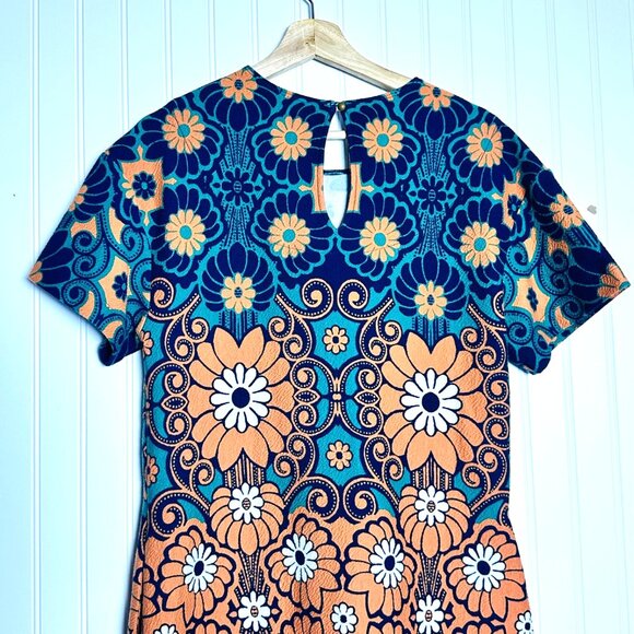 Anthropologie Maeve Floral Shift Mini Dress Mod Blue Green Size M Pockets Casual - Picture 10 of 12